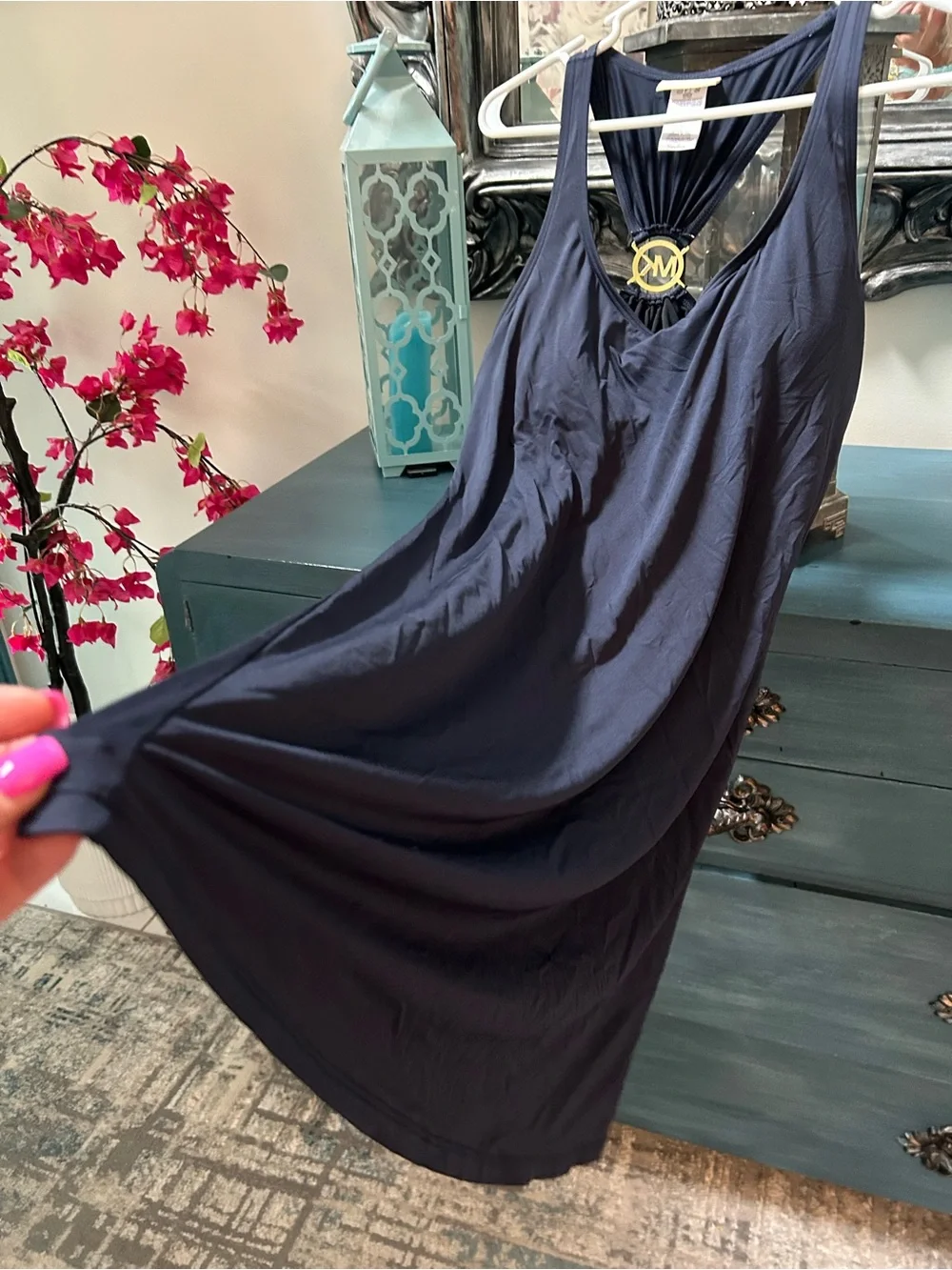 Michael Kors Navy Racerback Swim Cover Up Midi Dress converts to Casual Wear Med - Picture 1 of 13